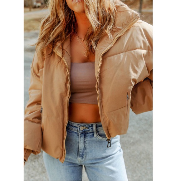 Brown Zip up Pocketed Puffer Coat - Picture 1 of 6